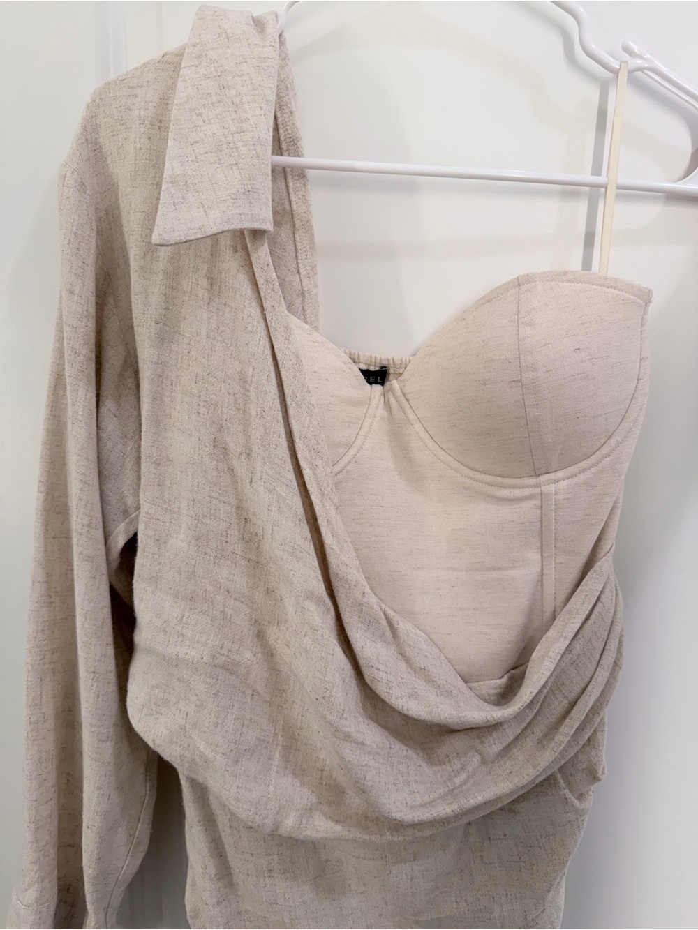 JLUXLABEL Evita Draped Linen Dress in Cream